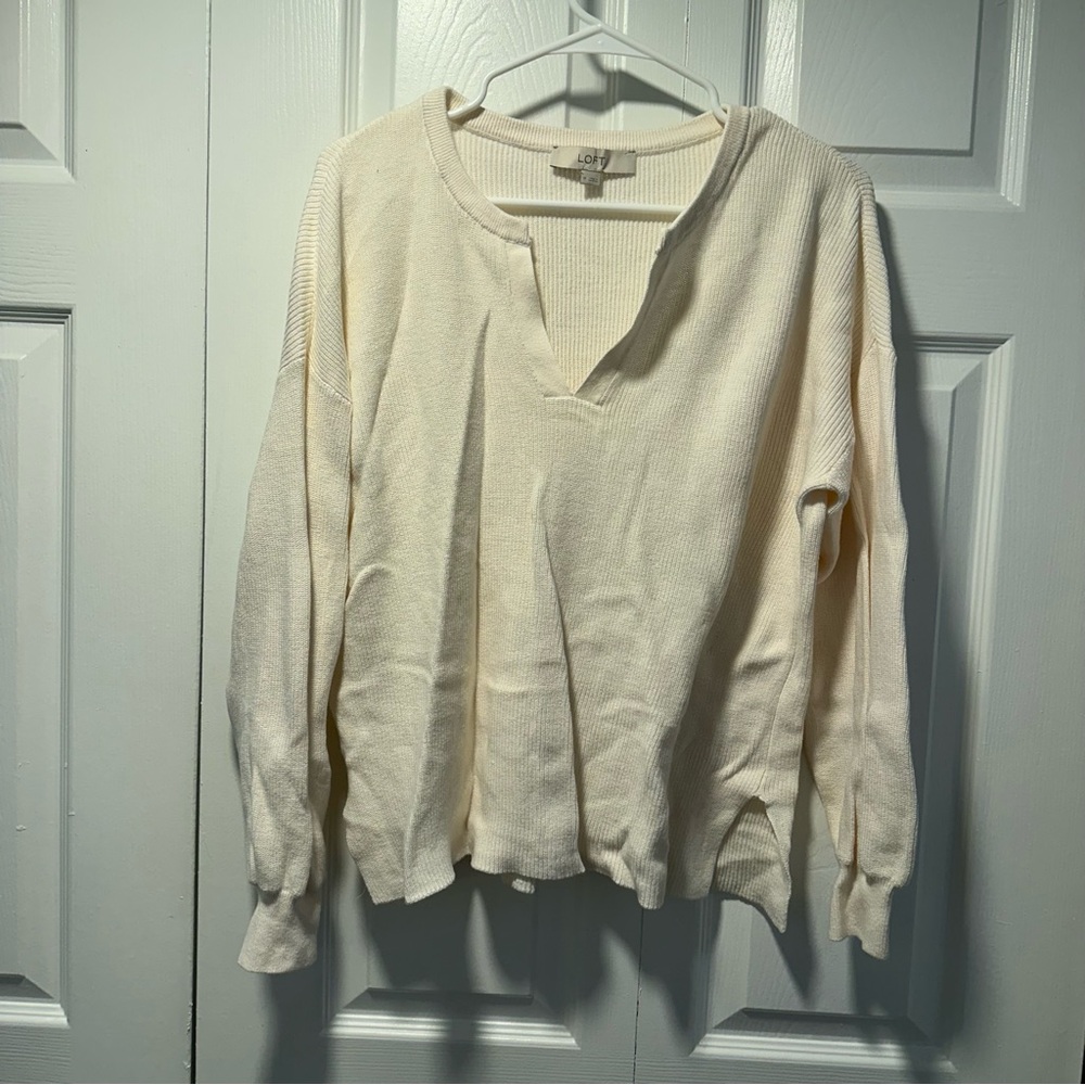 Loft Textured Split Neck Sweater